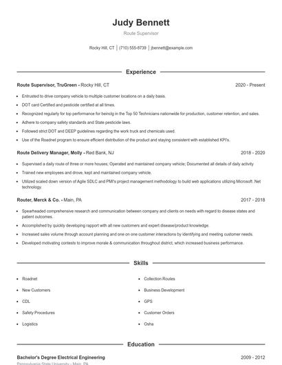 Route Supervisor Resume