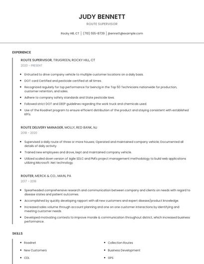 Route Supervisor Resume