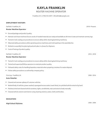 Router Machine Operator Resume