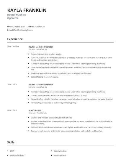 Router Machine Operator Resume