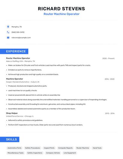 Router Machine Operator Resume
