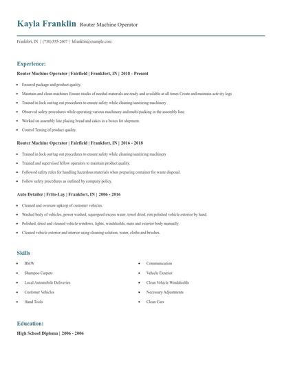 Router Machine Operator Resume