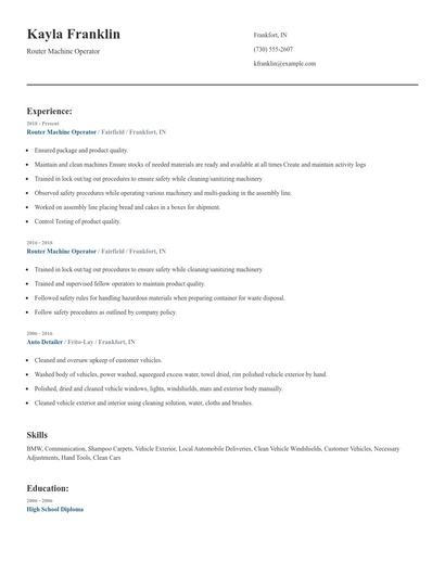 Router Machine Operator Resume