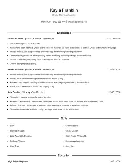 Router Machine Operator Resume