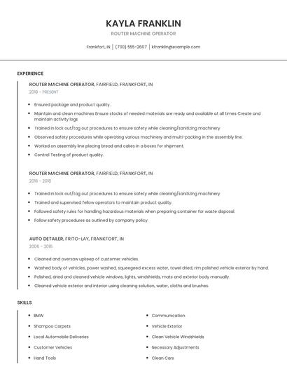 Router Machine Operator Resume