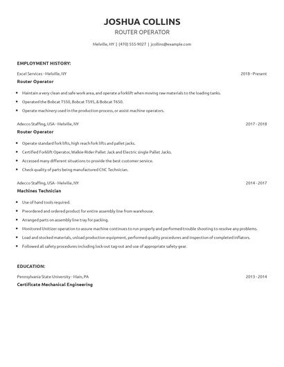Router Operator Resume