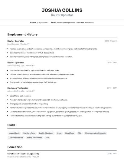 Router Operator Resume