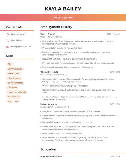 Router Operator Resume