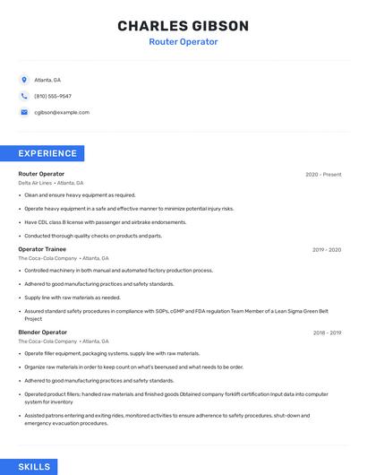 Router Operator Resume