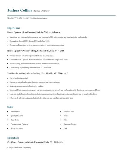 Router Operator Resume