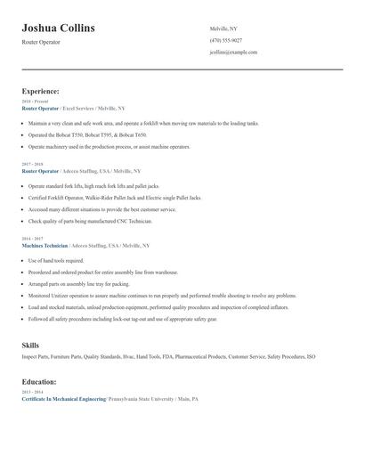 Router Operator Resume