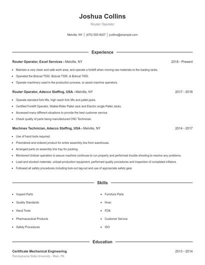Router Operator Resume