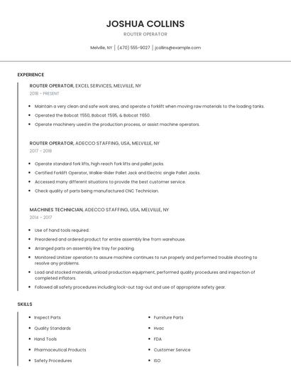 Router Operator Resume