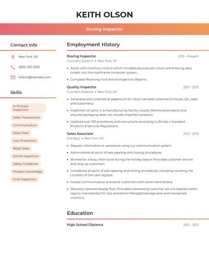 Roving Inspector Resume