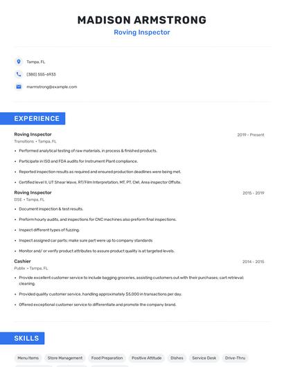 Roving Inspector Resume