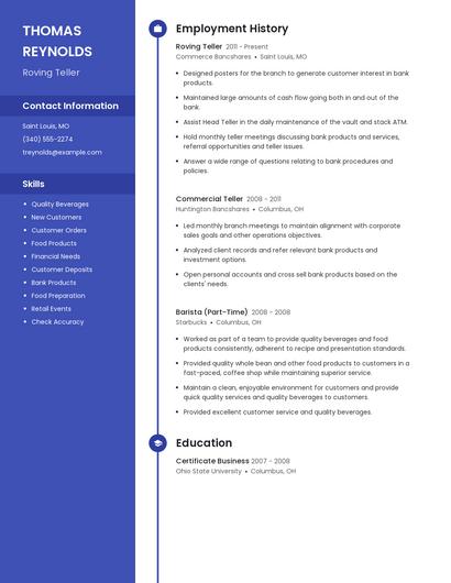 Roving Teller Resume