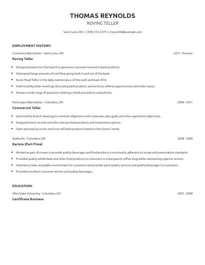 Roving Teller Resume