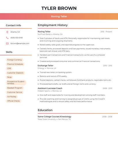 Roving Teller Resume