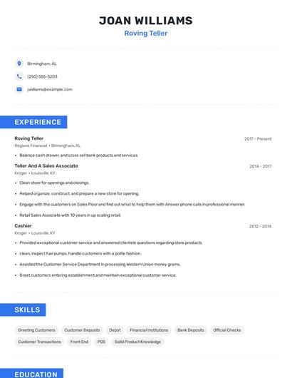 Roving Teller Resume