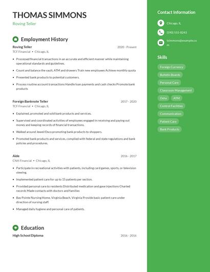 Roving Teller Resume