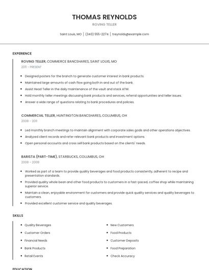 Roving Teller Resume