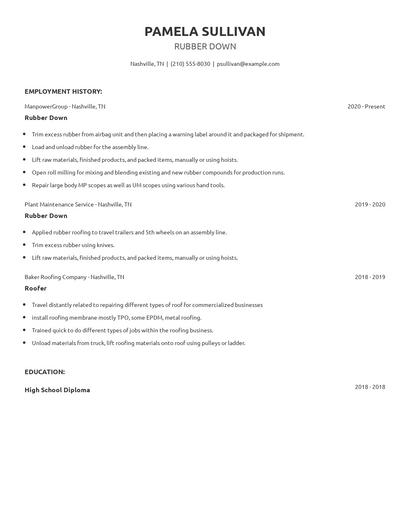 Rubber Down Resume