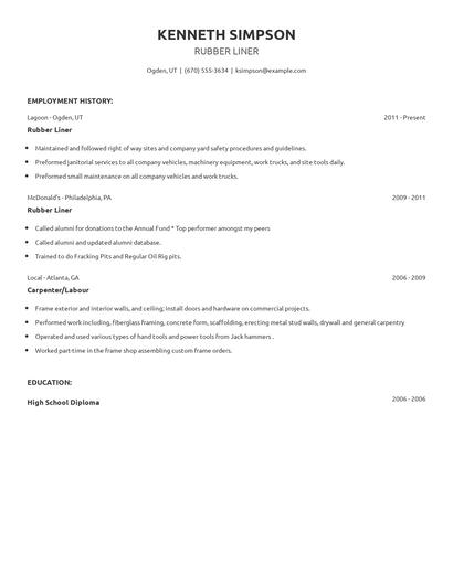 Rubber Liner Resume