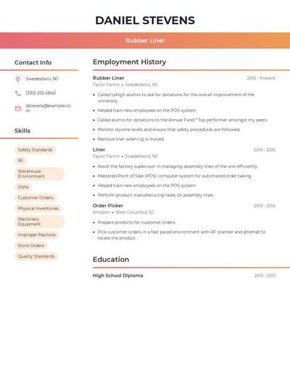 Rubber Liner Resume