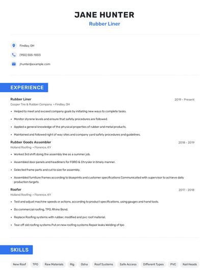 Rubber Liner Resume