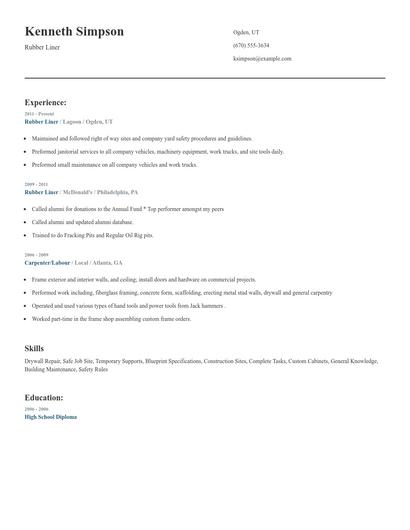 Rubber Liner Resume