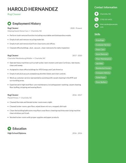 Rug Cleaner Resume
