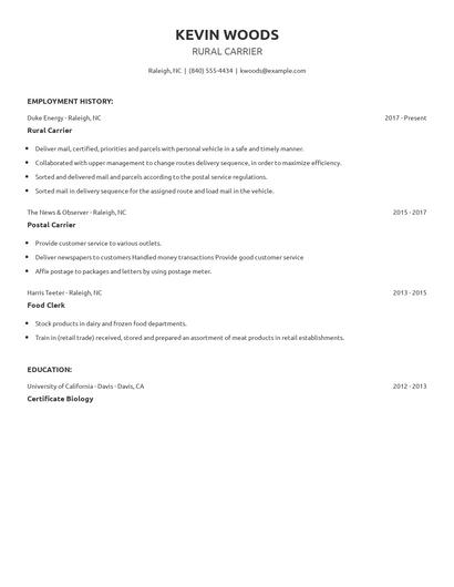 Rural Carrier Resume