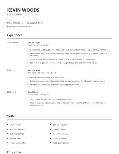 Rural Carrier Resume