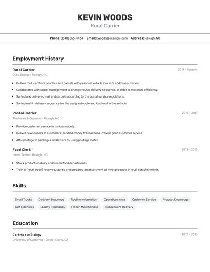 Rural Carrier Resume