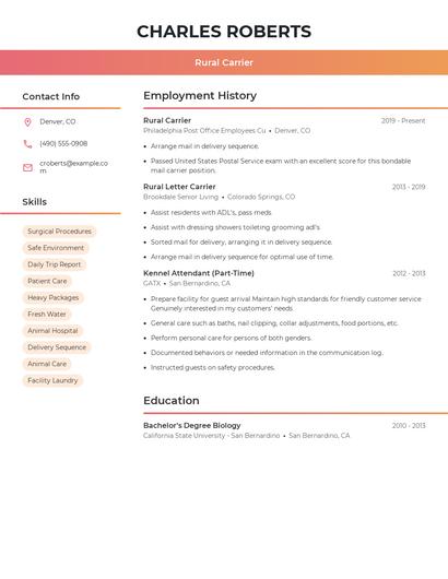 Rural Carrier Resume