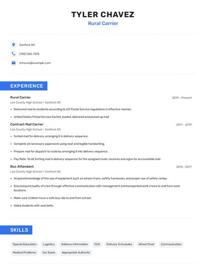 Rural Carrier Resume