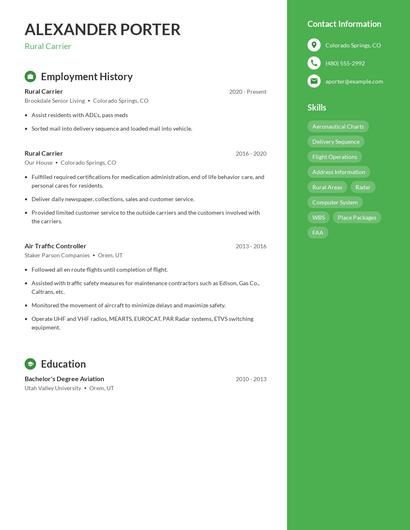 Rural Carrier Resume