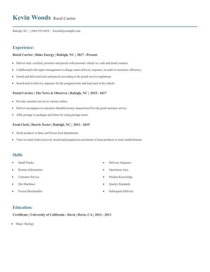 Rural Carrier Resume