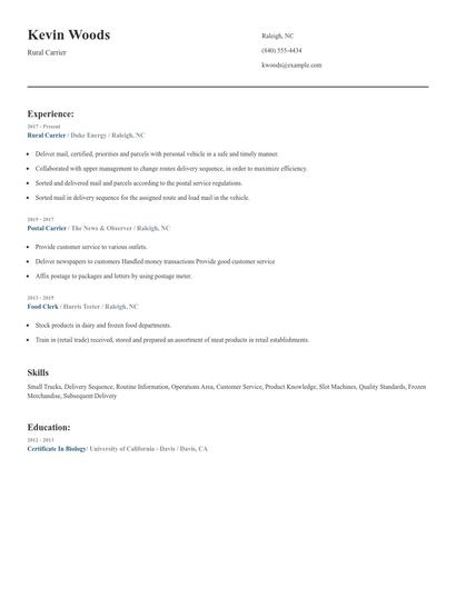 Rural Carrier Resume