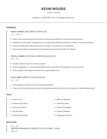 Rural Carrier Resume