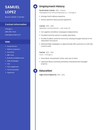 Rural Letter Carrier Resume