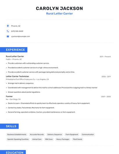 Rural Letter Carrier Resume