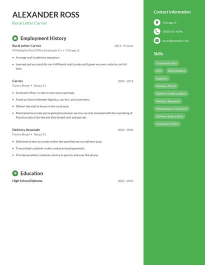 Rural Letter Carrier Resume