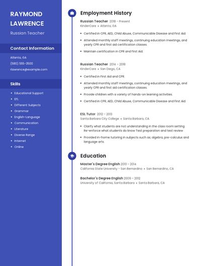 Russian Teacher Resume