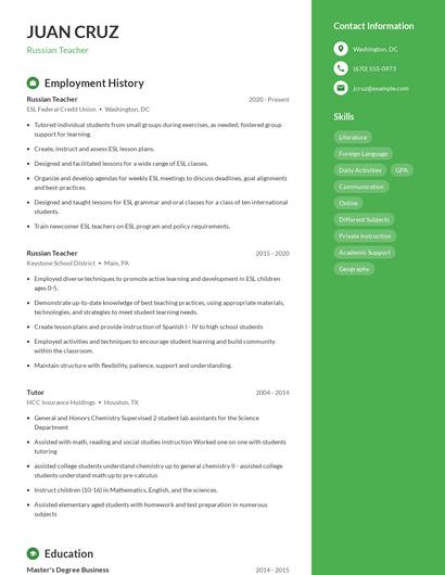 Russian Teacher Resume