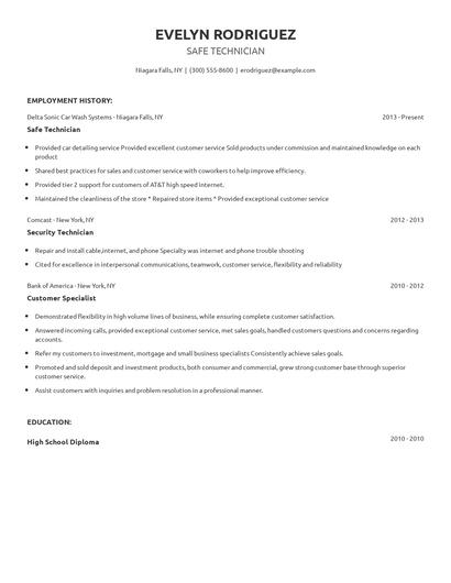 Safe Technician Resume