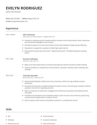Safe Technician Resume