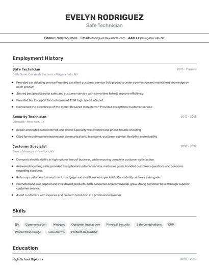 Safe Technician Resume