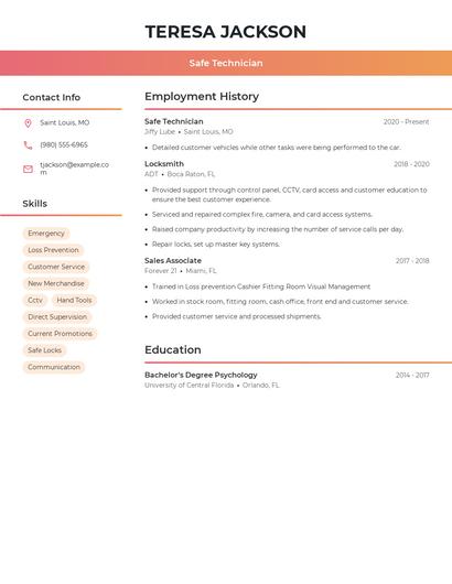 Safe Technician Resume