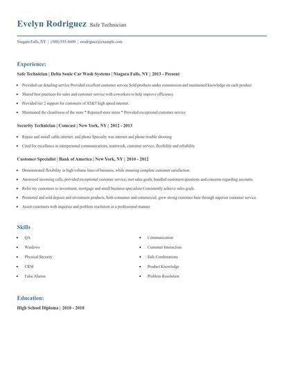 Safe Technician Resume